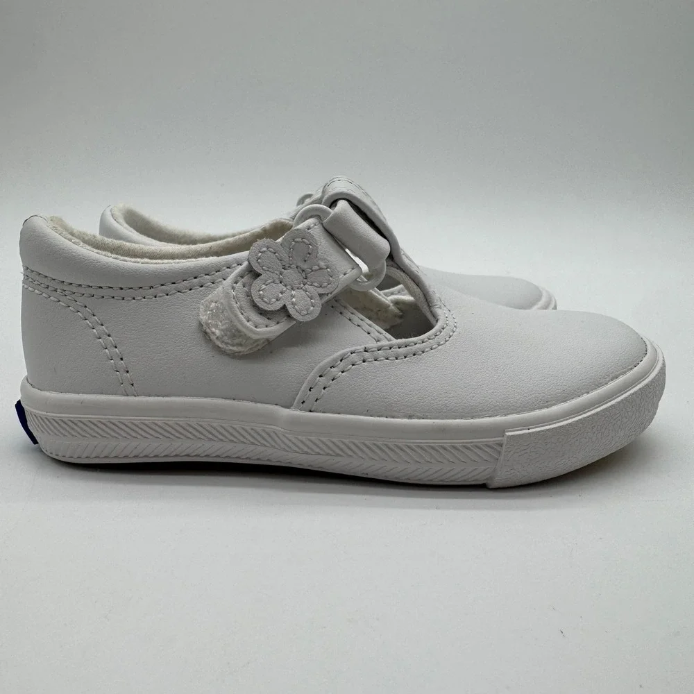Keds Daphne White Leather T-Strap Flower Sneaker Mary Jane KT30057 Kids Size 6M